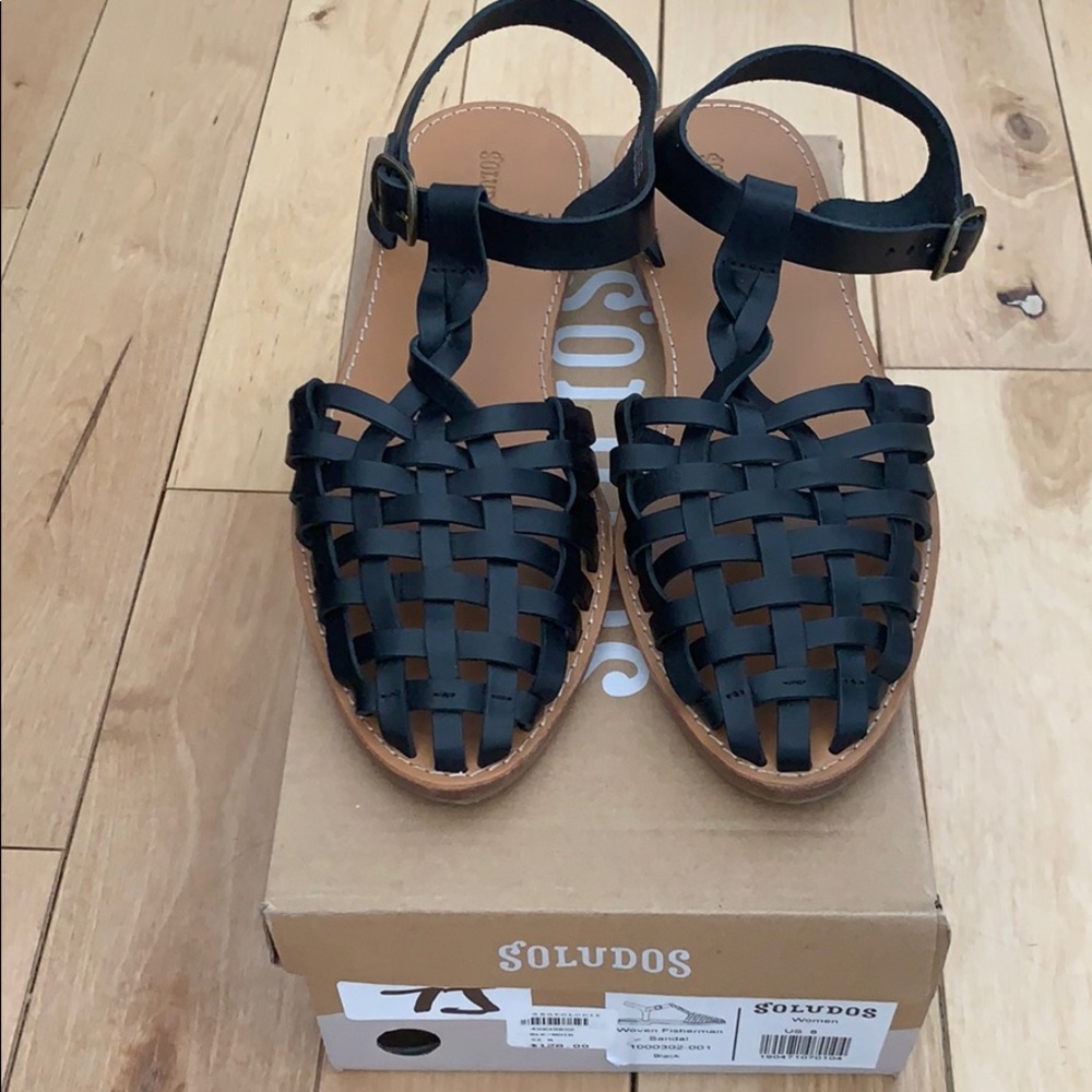 NWT Soludos Black Leather Sandals